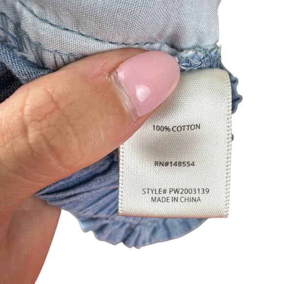 TGLA Light Wash Chambray Blue High Paperbag Waist Belted Cargo Pocket Joggers - Picture 9 of 10